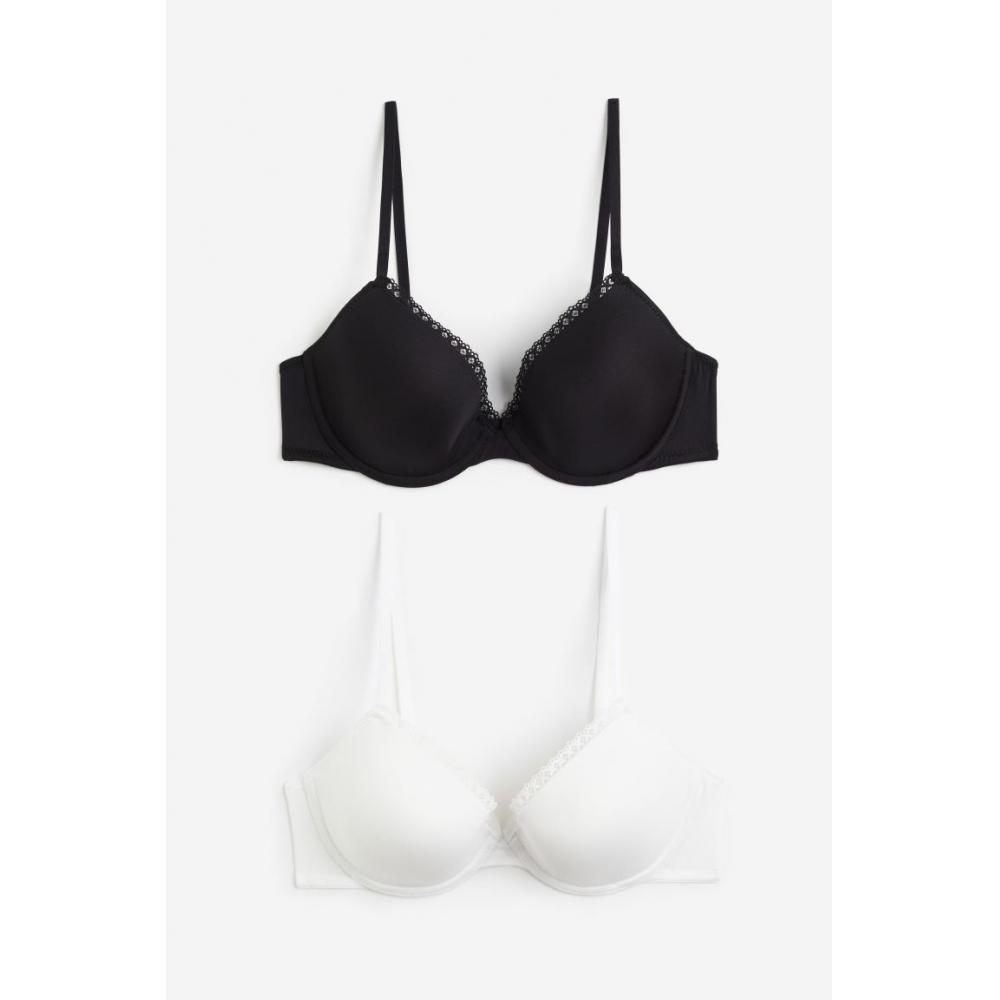 

Комплект из 2 бюстгальтеров с чашечками из микрофибры HM на косточках, черный, белый