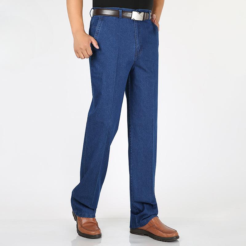 Men's Spring Business Jeans: Stretch Loose-Fit High-Waist Style, Plus Size Available