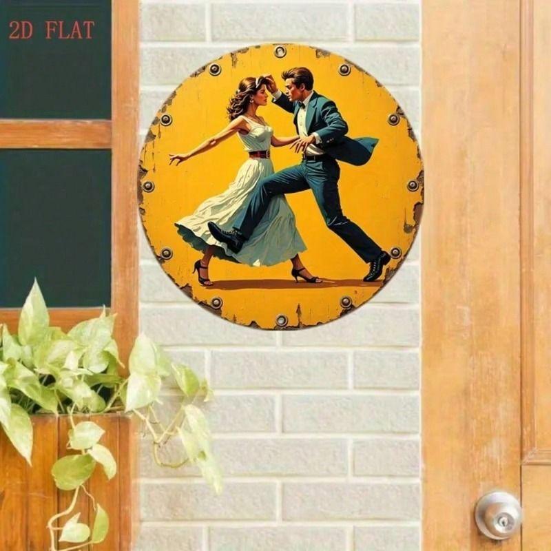 Vintage 1950s Dancing Couple Metal Wall Art Poster for Home Garden Gift