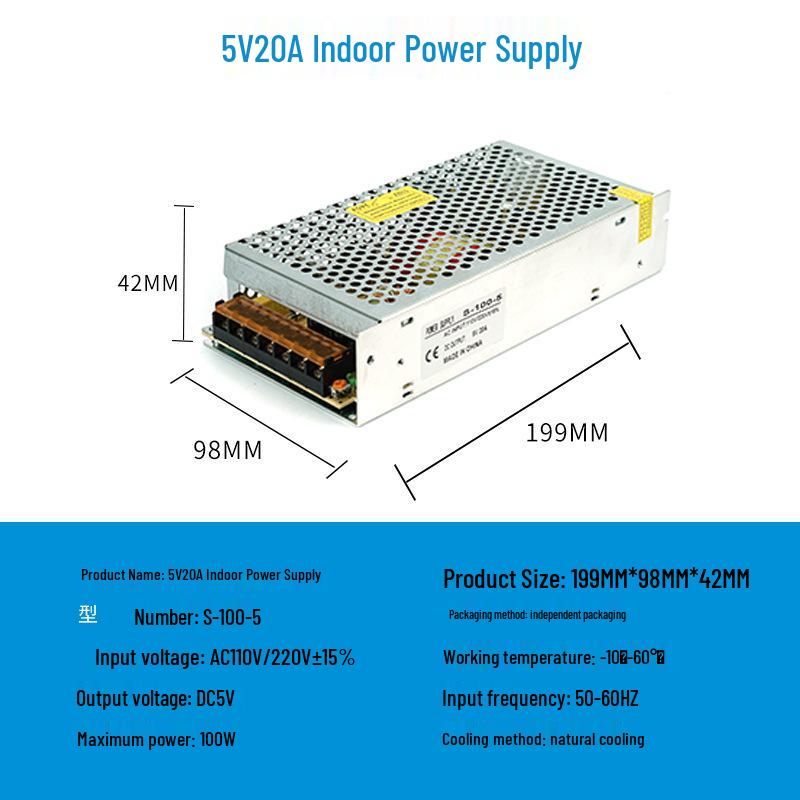 220V To 12V/24V/5V DC Power Supply for LED Strip Lights - 5A/10A/30A, 60W Transformer