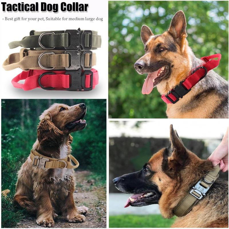 Taktisches Hundehalsband Verstellbar Militärisches Trainings-Nylon-Hundehalsband mit Kontrollgriff Schwere Schnellverschluss-Metallschnalle für Hunde