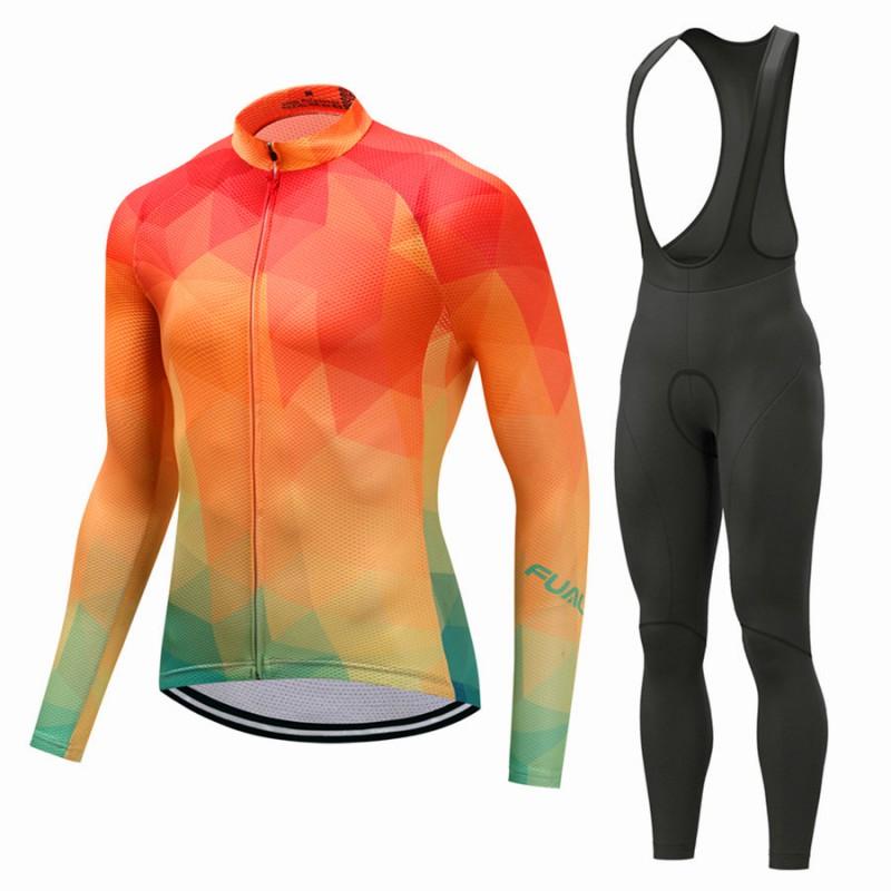 Mens Long Sleeve Cycling Jersey Set Breathable Quick Dry Bike Riding Sportswear