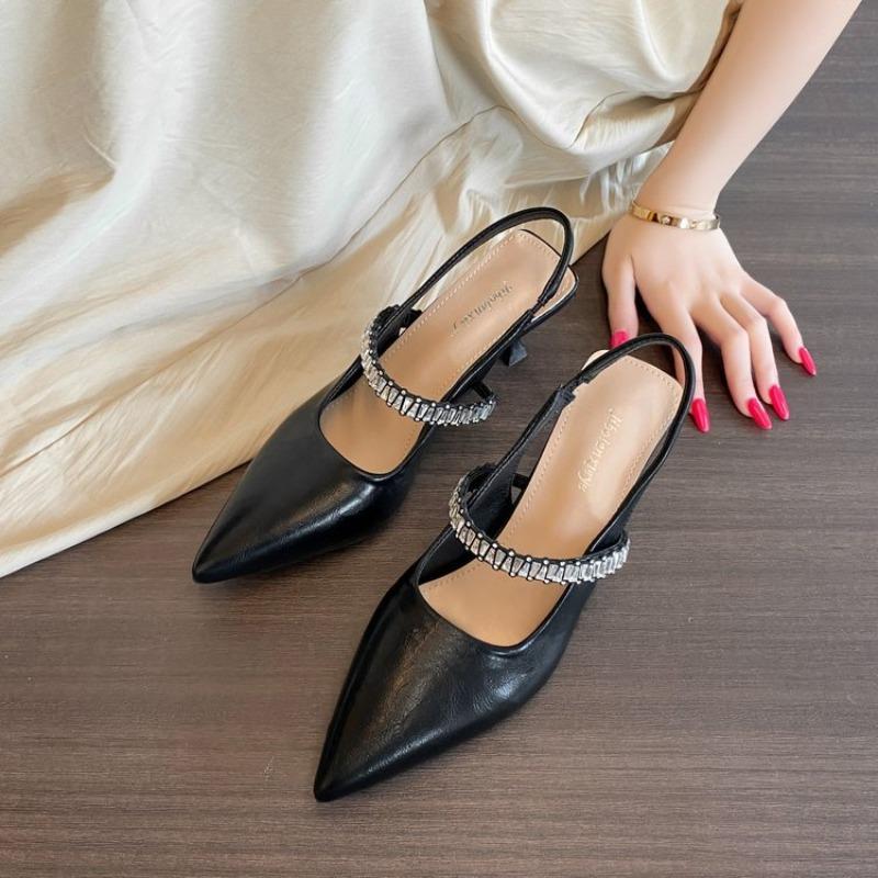 

Shallow mouth pointed fashion single shoes female sexy word with stiletto high heels women pedal bag head sandals 35 чёрный