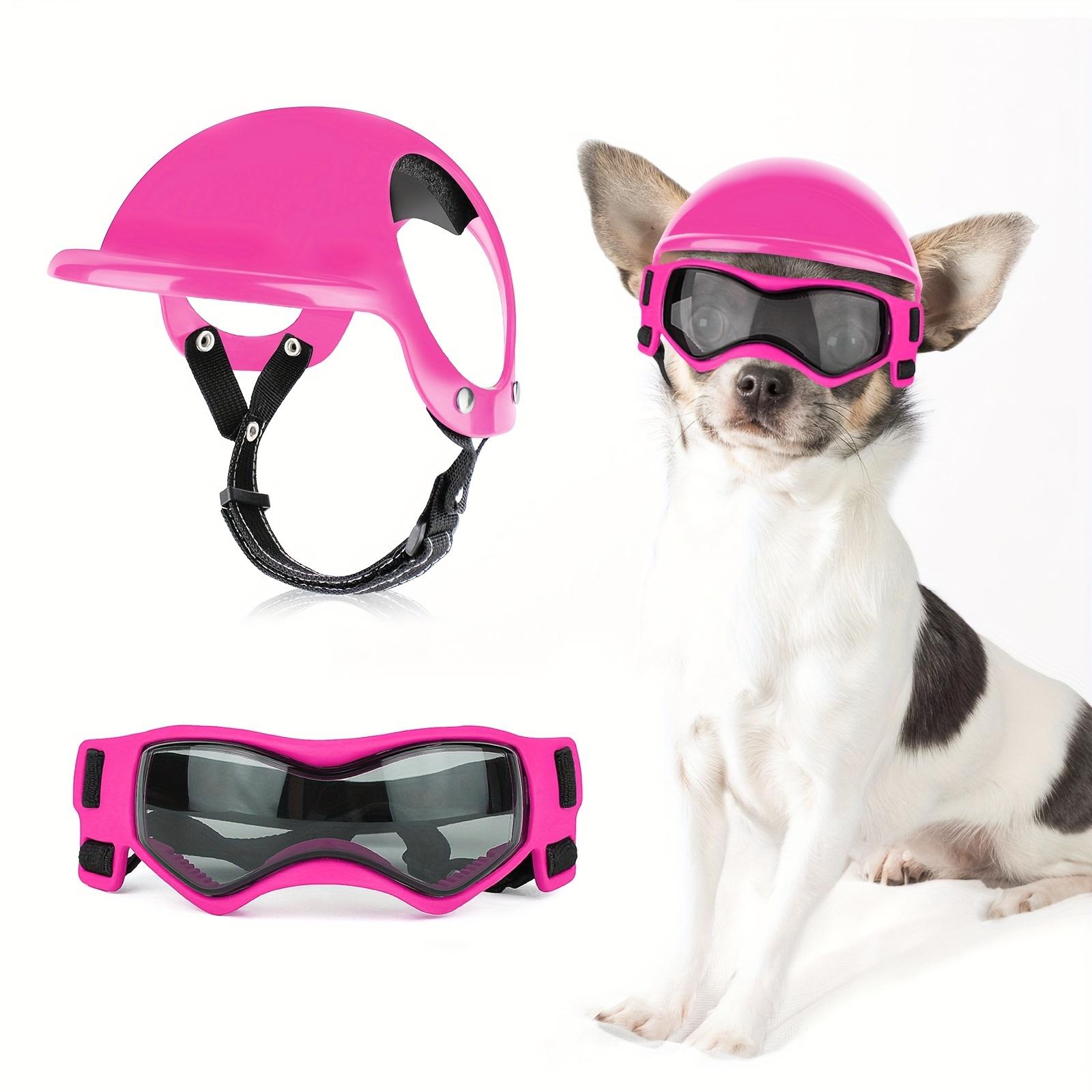 

Pink Dog Helmet And Glasses for Windproof UV Protection Dog Goggles Safety Sport Hat for Puppy S рожевий