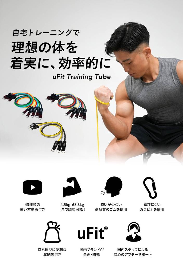 Domestic uFit Training Tube Set of 5 Resistance Tubes Resistance Tubes Used by Pro Athlete Jun Mizutani Includes Door Ankle Storage Natural and