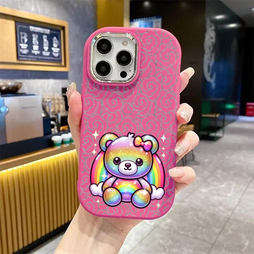 Phone Case: 2D Flat Design Suitable for iPhone 18 17 16 15 14 13 Pro Protective Case, Couple Style, Rainbow Bear, Christmas and Halloween Gift
