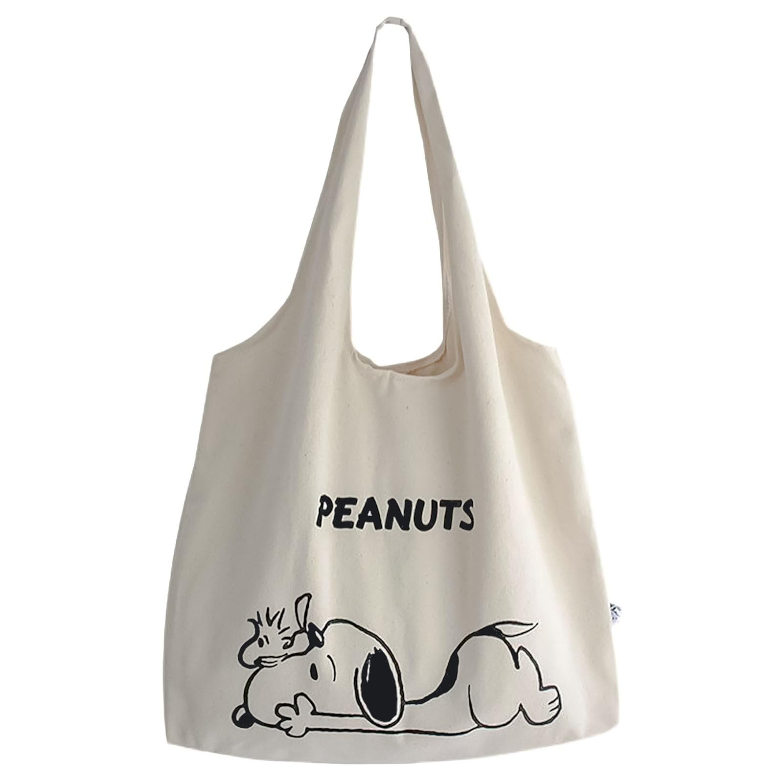 

[hgTUP] Snoopy Tote Bag, Canvas Tote Bag, Large Capacity, Snoopy Shoulder Bag, Canvas Tote Bag with Interior Pocket, Thick Eco Bag, Meeting Bag,