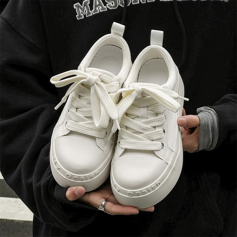 Big head shoes black and white canvas shoes raw niche thick sole heightening casual shoes ugly cute shoes board shoes