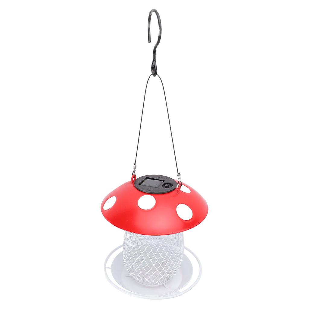 Mushroom Metal Bird Feeder Iron Cute Solar Light Outdoor Hanging Bird Feeder for Yard Garden
