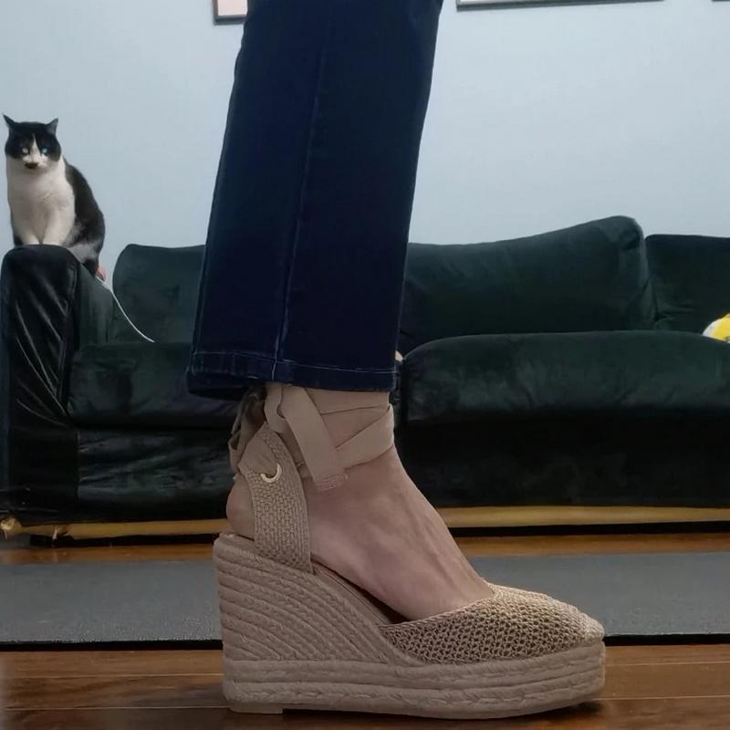 2025 New Design Woven Wedge Heel Fisherman'S Sandals For Women, Summer Retro Cross-Laced Thick-Soled Toe Cap Roman Shoes