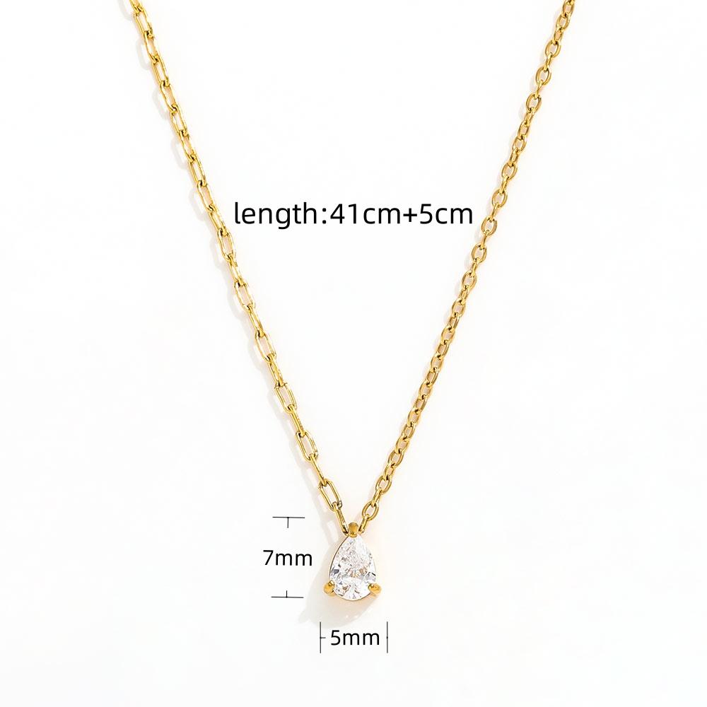 Fenny 18K Gold Plated Waterproof&No Fade Fashion Permanent Versatile Fine Teardrop Pendant Stainless Steel Necklace
