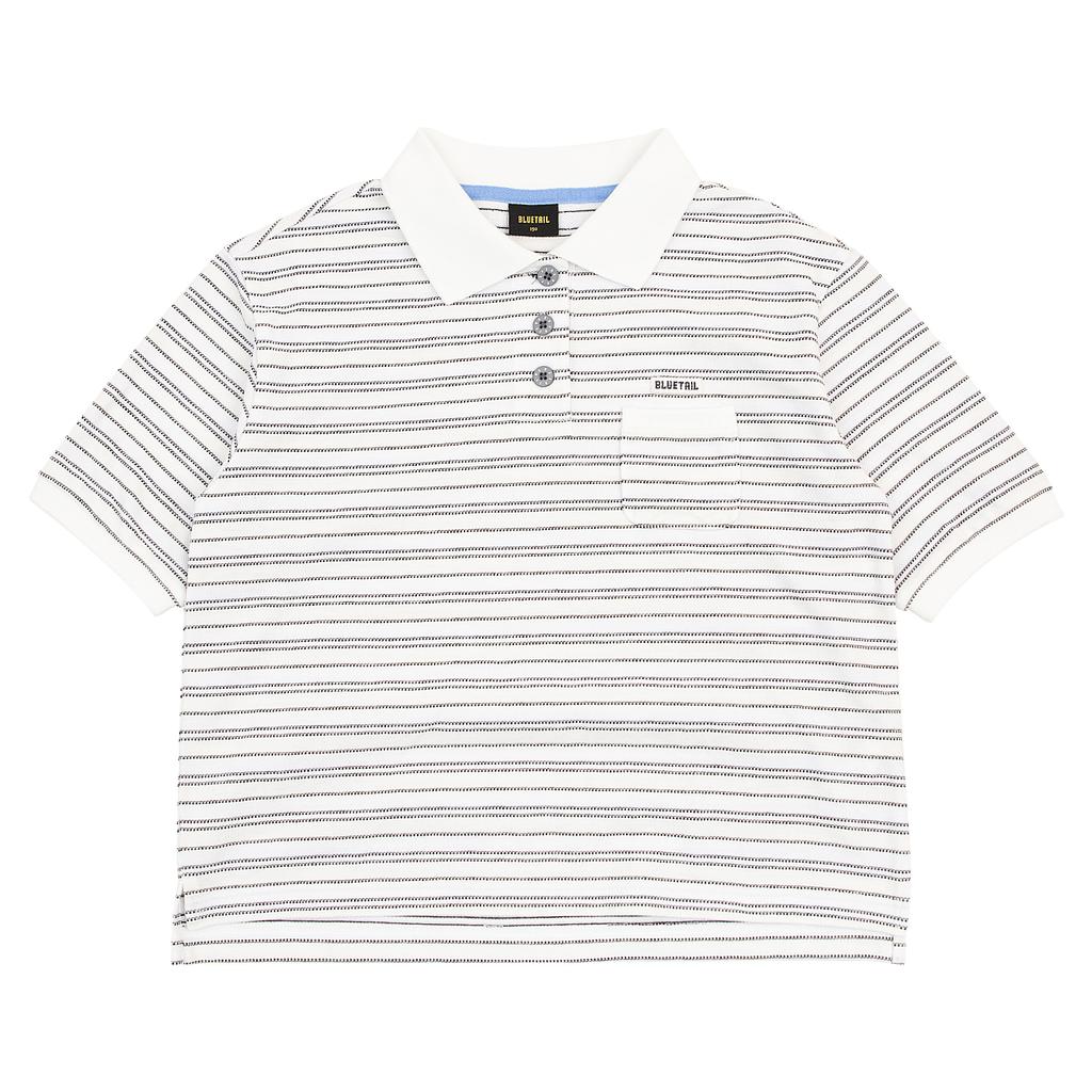 BLUETAIL Azb2Ts06Wt Striped Collar White Crop Short Sleeve T-Shirt