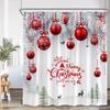 Chritsmas Shower Curtain Red Silvery Ball Xmas Balls Snowflake Pine Leaves Merry Christmas Winter Polyestert Bath Curtain Decor