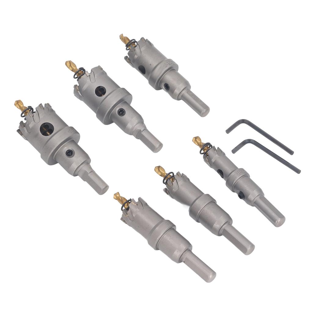 6 szt. Zestaw otwornic TCT z końcówkami z węglika spiekanego, do metalu twardego, wytrzymały, 16?32mm dla stali nierdzewnej