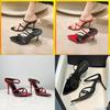 Eleganti Sandali Rossi e Neri con Tacco Alto e Punta Aperta per Scarpe Estive da Donna