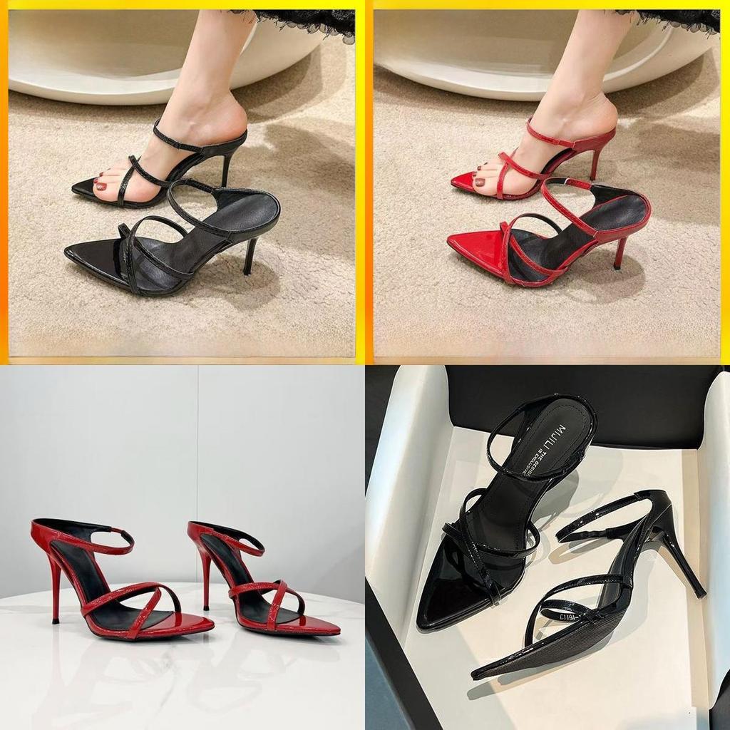 Eleganti Sandali Rossi e Neri con Tacco Alto e Punta Aperta per Scarpe Estive da Donna