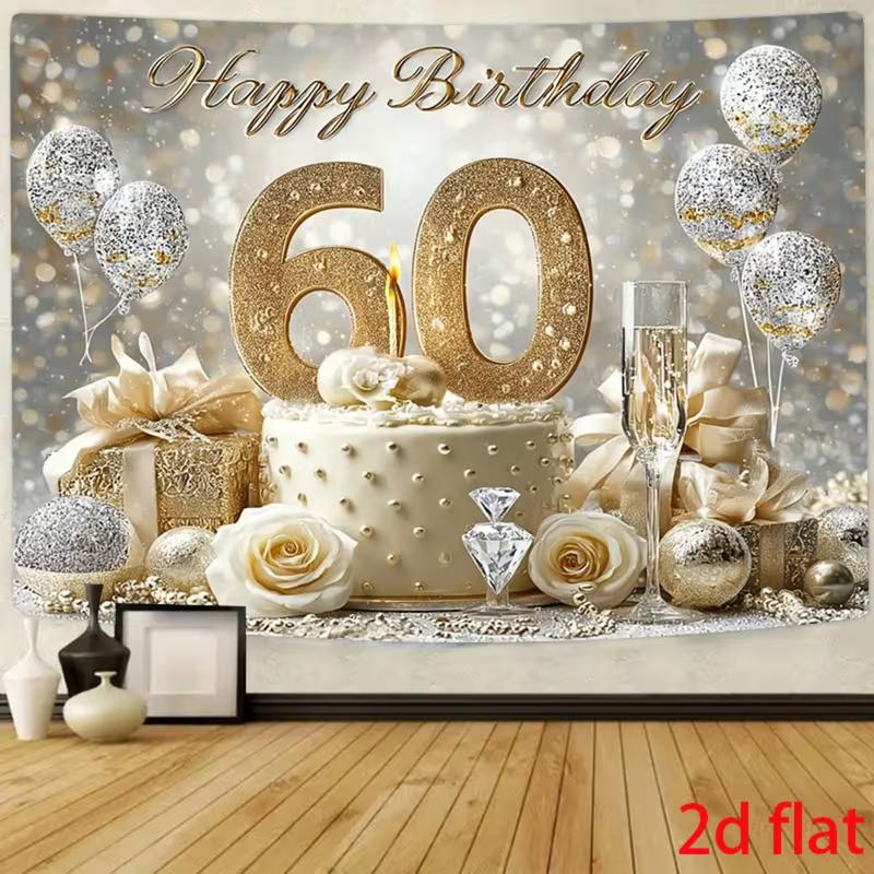Sfondo 2D per Torta di 60° Compleanno e Palloncini per Servizio Fotografico di Compleanno per Adulti