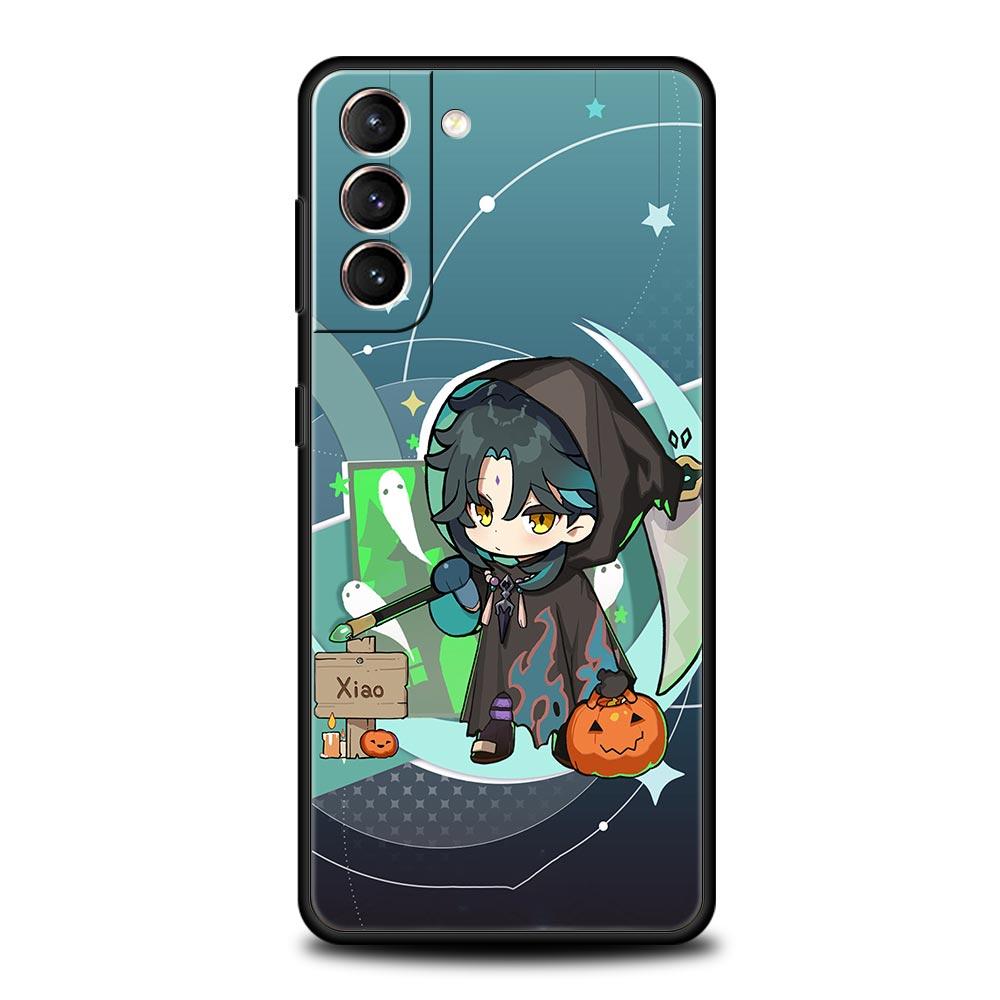 Carcasă de telefon drăguță Genshin Impact Xiao pentru Samsung Galaxy S22 Ultra S20 S21 FE 5G S10 S9 Plus S10E S8 Note 10 Lite 20, neagră