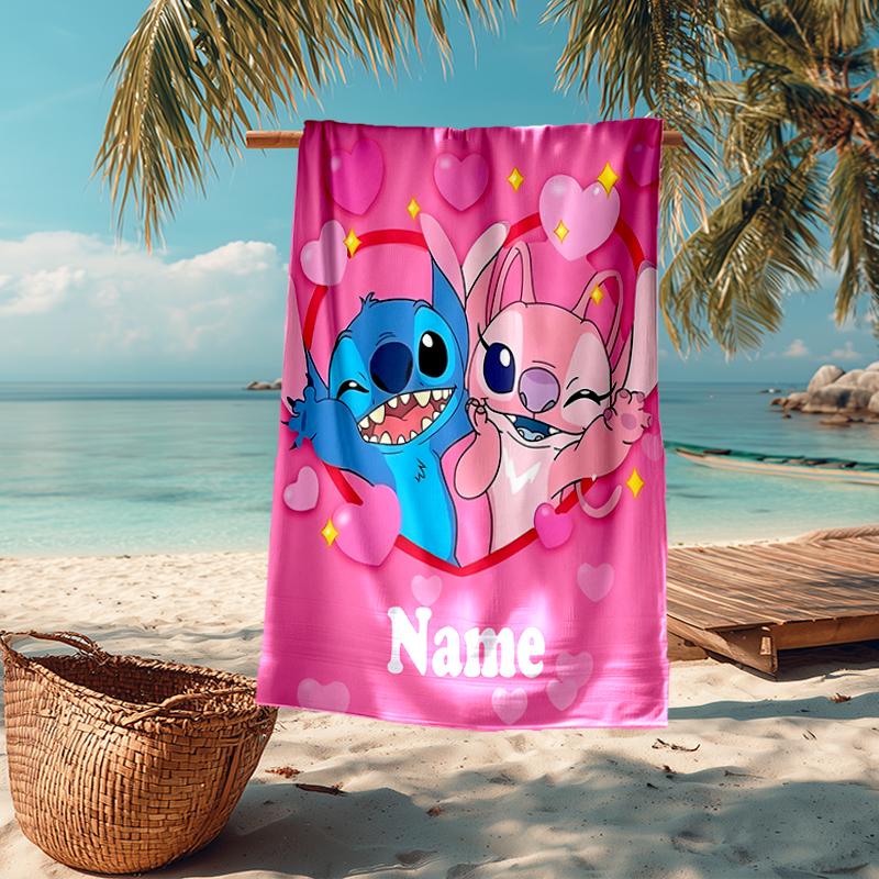 Custom Name Ultra-Soft Beach Towel with Stitch Theme,Ideal for Pool - Camping, Diving - Perfect Travel Essential, Vibrant Beach Towel.
