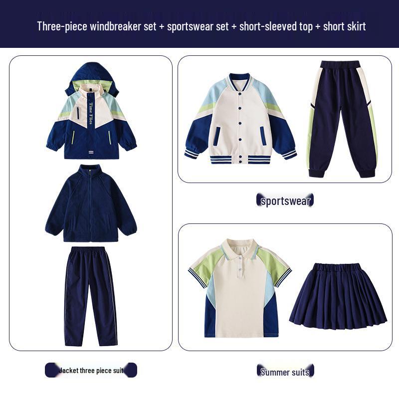 Children's Fleece-lined Windproof Outdoor Uniform Set for Kindergarten & Elementary (Autumn/Winter)