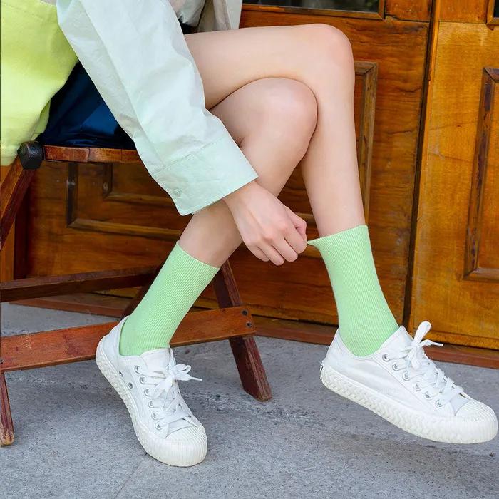 1254 Ribbed Women's Color Fashion Plain Cotton Socks