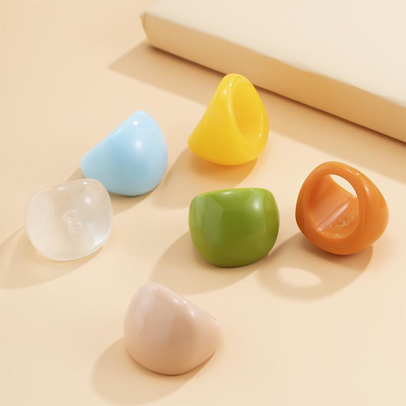 Trendy Big Round Acrylic Resin Rings Boho Punk Geometric Candy Color Finger Ring Korean Fashion Jewelry For Girls Gift