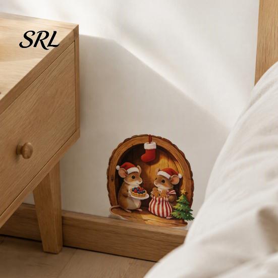 Seasonal Nursery Wall Decorations Mouse Hole Sticker, Christmas Decal, Self Adhesive Holiday Home Atmosphere Cute Mice Sticker for Living Room Bedroom