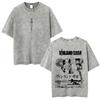Gewaschenes Vintage Anime Vagabond Miyamoto Musashi Kirschblüten Grafik T-Shirt Herren Damen Lässiges Oversized T-Shirt 90er Jahre Streetwear