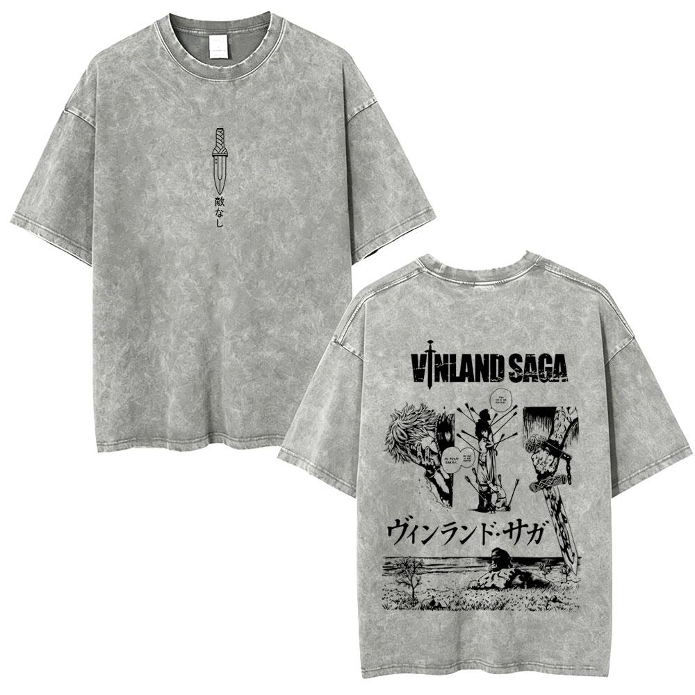 Gewaschenes Vintage Anime Vagabond Miyamoto Musashi Kirschblüten Grafik T-Shirt Herren Damen Lässiges Oversized T-Shirt 90er Jahre Streetwear