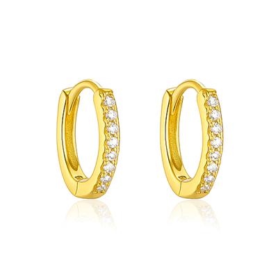 Mini Sleek Pave Huggie Hoop Earrings - 925 Sterling Silver Yellow Plated