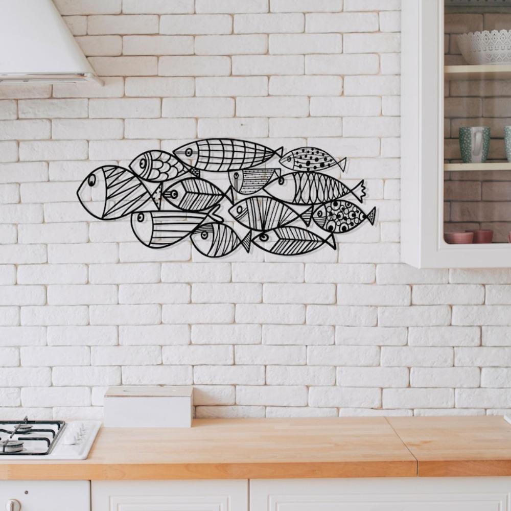 School of Fish Metal Wall Art, Nautical Home Decor, Sea Life Gift for Fisherman