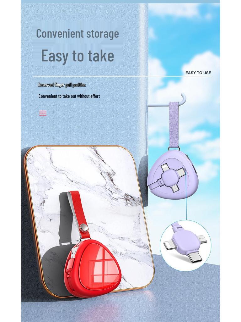 5A Three-in-One Super Fast Charging Cable with Multi-Head Compatibility for Apple and Huawei Devices.