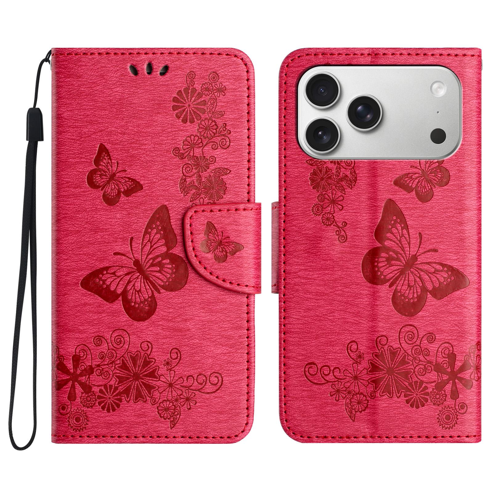 

For iPhone 17 Pro Case Butterflies Flower Leather Wallet Flip Phone Cover