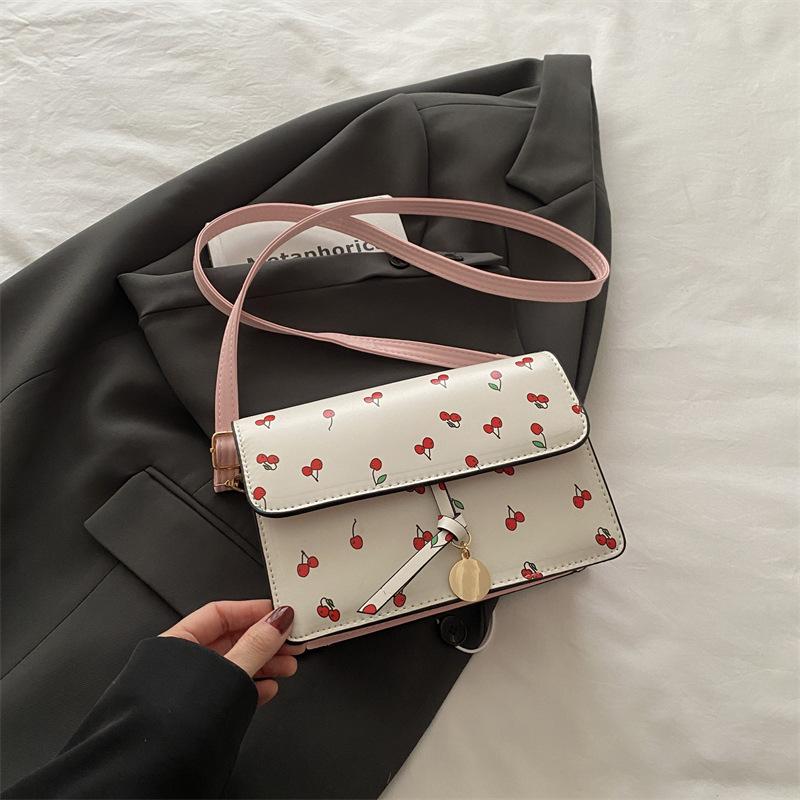 This Year, the Popular Small Fresh Cherry Printed Small Square Bag Women's 2025 Summer New Versatile Shoulder Bag Messenger Bag Foreign Style