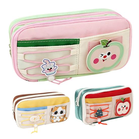 Estuche de Lápices de Dibujos Animados con Cremallera y Cordón Bolsa de Papelería Multifuncional para Estudiantes Gran Capacidad Resistente al Agua Lápiz para Material Escolar