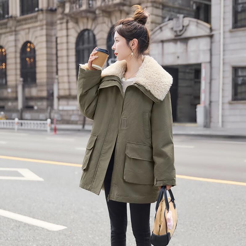 Women's Loose-Fit Lapel Collar Fleece Jacket with Pockets