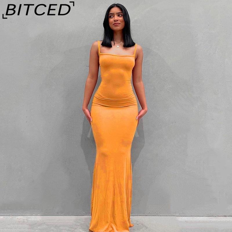 BITCED Solid-colour Women's Dress Fitted Peach-shaped Bottom Strapless Long Fishtail Dress