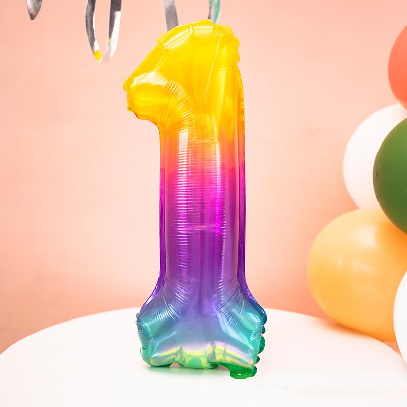 1pc 16inch New Rainbow 0-9 Gradient Number Aluminum Foil Balloons Birthday Celebration Party Decoration Children's Toy Balloon