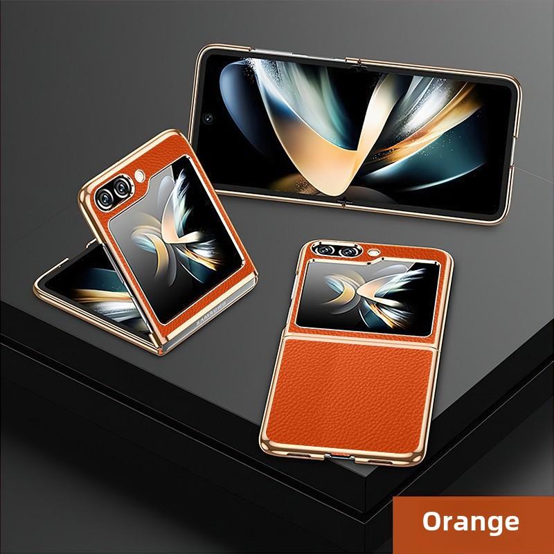 Gold and Silver Frame Electroplated PU Leather Phone Case for Samsung Z Flip 7 6 5 Flip6 Flip5 Flip4 Flip7 Protective Cover