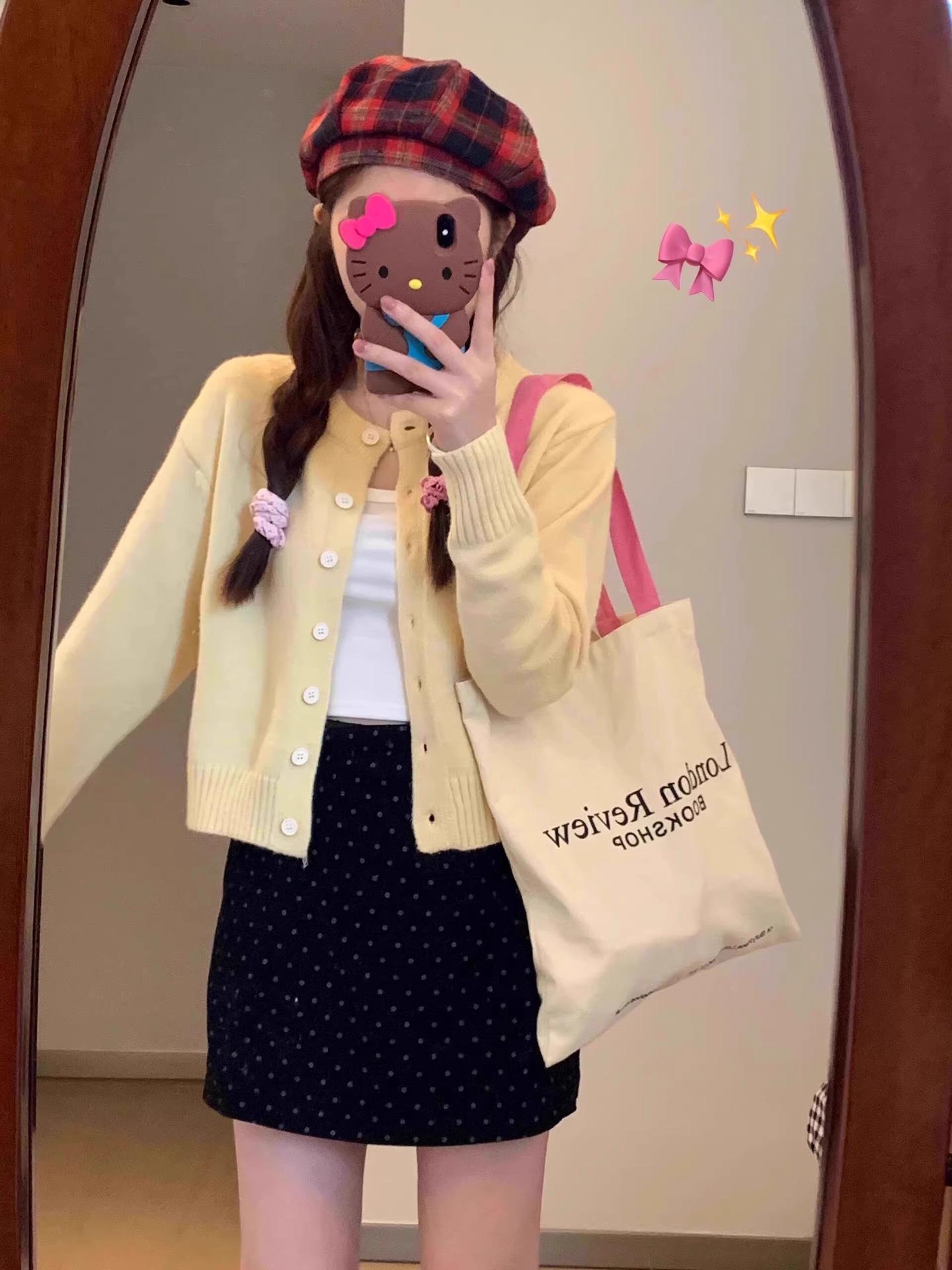 

Small fresh single-breasted knitted cardigan jacket women s spring and autumn casual lazy long-sleeved sweater sweet wind top L жовтий