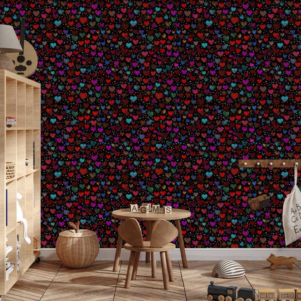 Neon Glitter Hearts Wallpaper Black, Burgundy and Maroon 50x1000