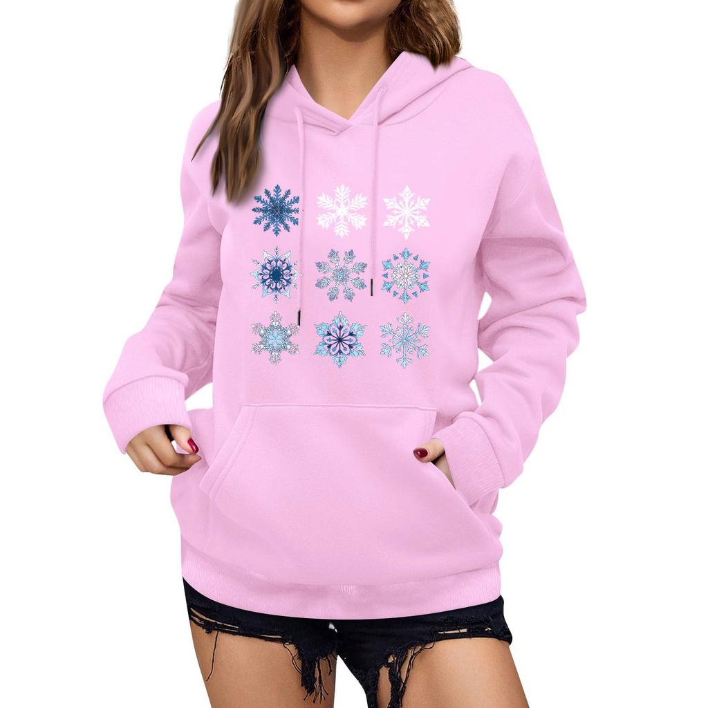 Women's Winter Christmas Printed Pullover Hooded Sweatshirt Fleece Long Sleeve Sweatshirt