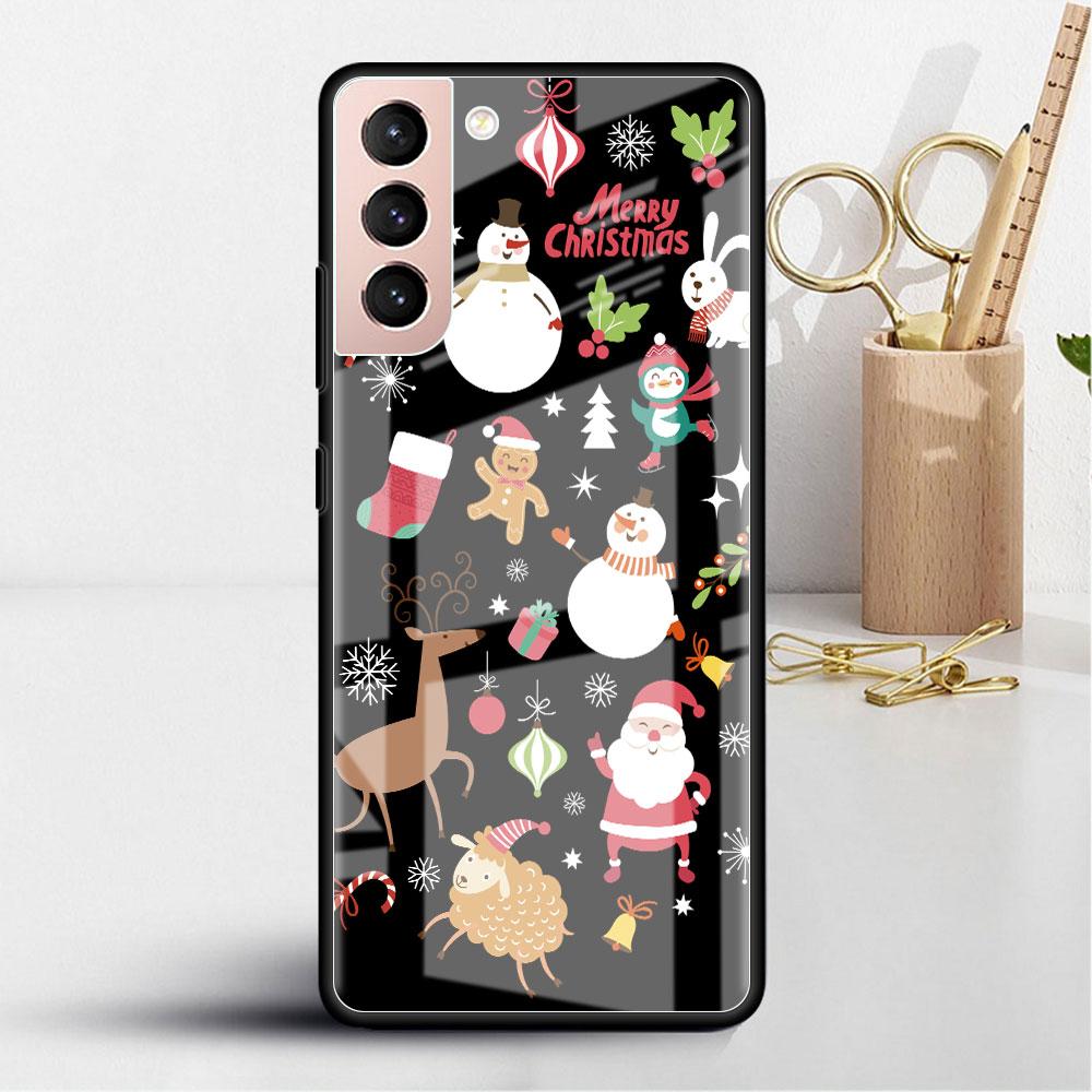 Snowman Christmas Cartoon Glass Case For Samsung Galaxy S22 S20 FE S21 Plus Phone Cover S10 5G S9 Note 20 Ultra 10 Lite Shell