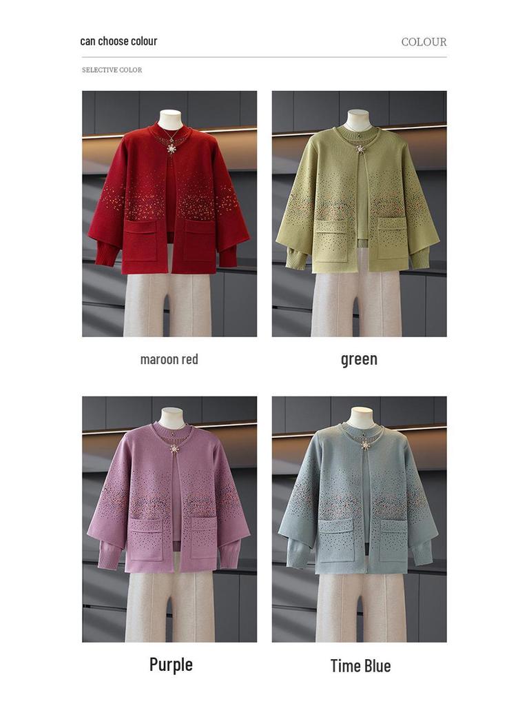 Mom's Stylish Knit Fleece Winter Suit: Two-Piece Base Layer Set for Middle-Aged & Elderly Women - Year of the Rat Edition, Happy Mother-in-Law