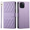 For iPhone 15 Case Rhombus Stitching Wallet Stand Leather Phone Cover with Long/Short Strap