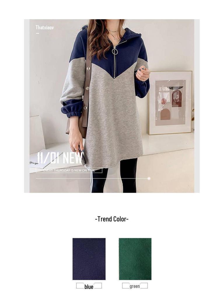 Hooded Maternity Dress: Long Sleeve Mid-Length Plus Size for Autumn & Winter