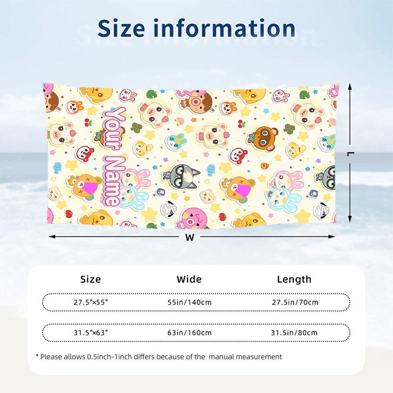 Beach Towel Custom Name Text, Quick Dry Large Towel For Beach HomeAnimal Crossing