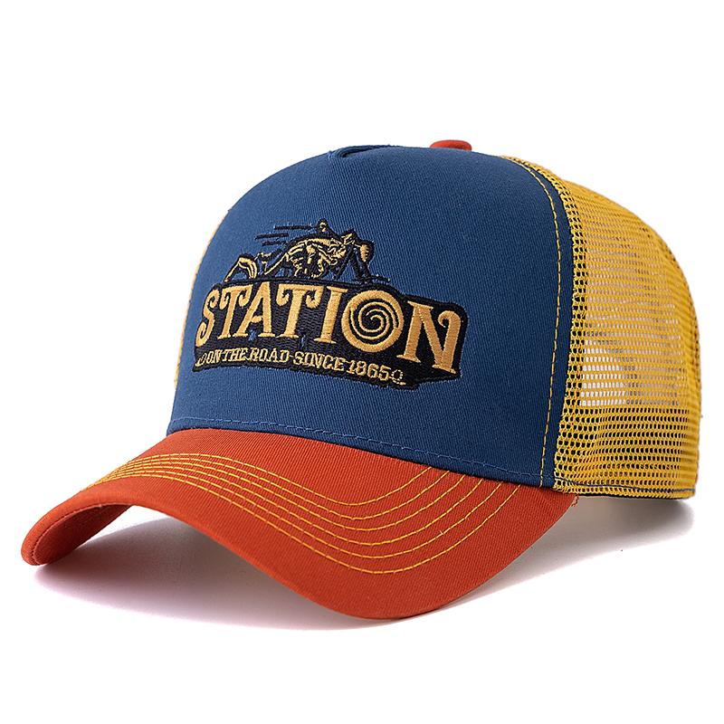 Unisex Mesh Trucker Klobouk Letní prodyšná čepice Vyšívací vzor dopisů Streetwear Baseballová čepice