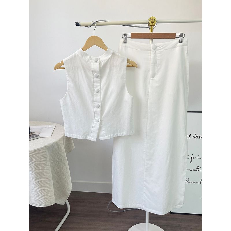 European and American Women Skirt set Sleeveless Top White 2-Piece Set Summer Fashion Long dress 2025 New Casual