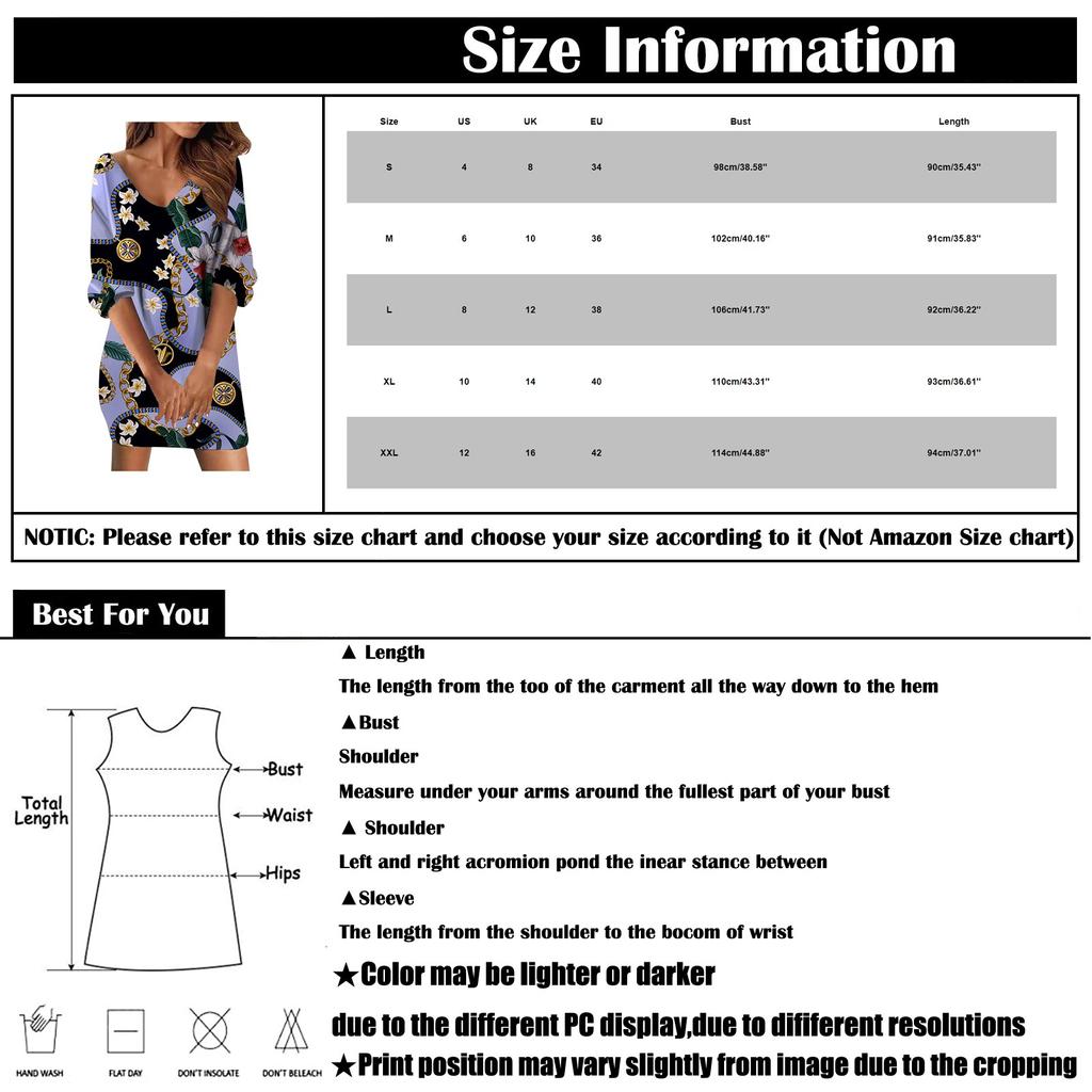 Fashion Women's Casual Loose V-Neck Printed Sleeve Short Midi Sleeve Dress